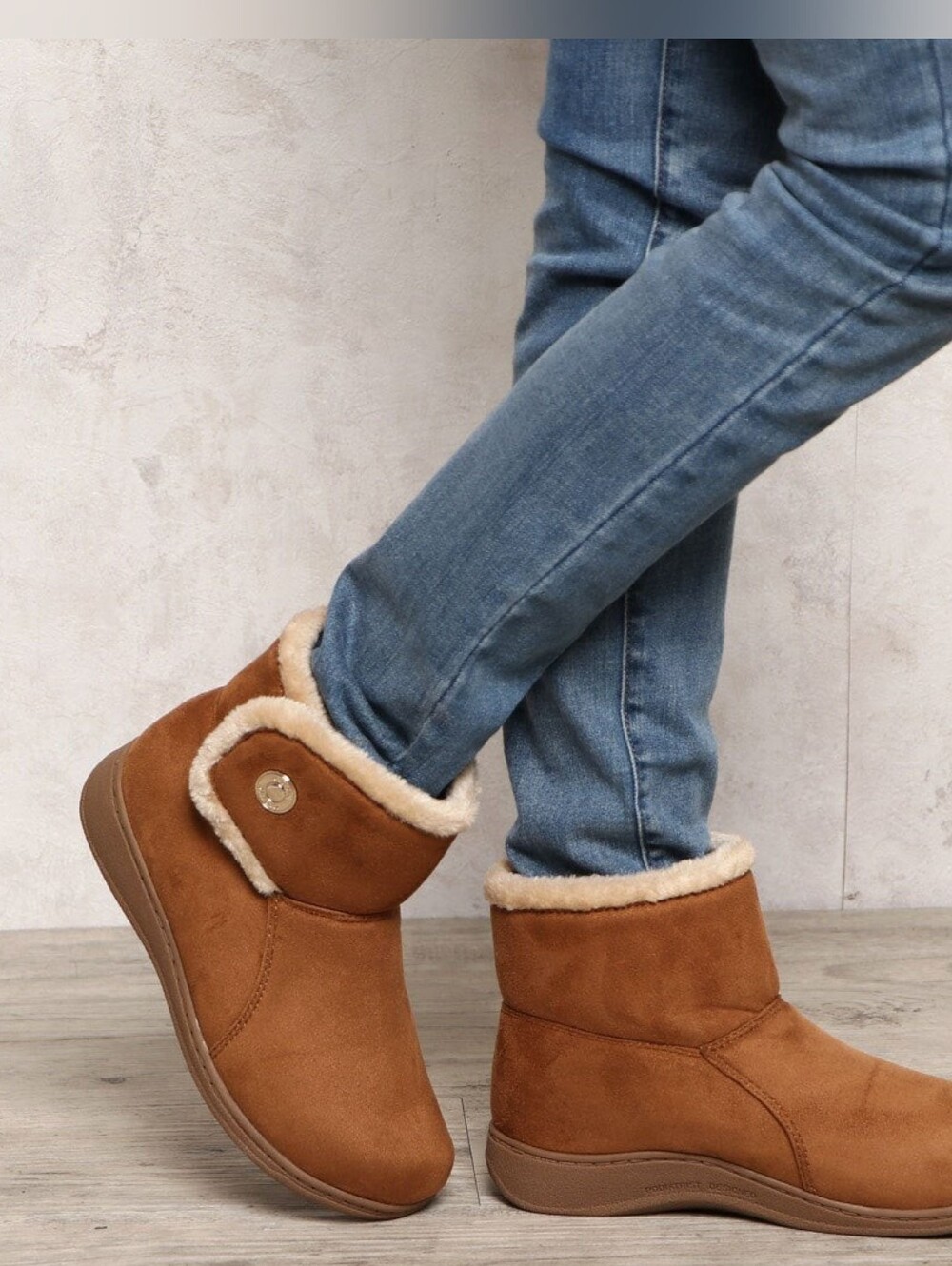 Vionic Tan Faux Suede Fur-Lined Ankle Boot